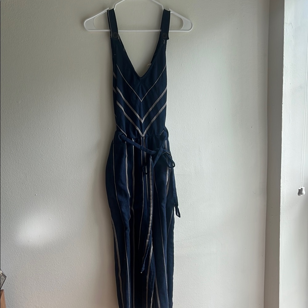 Universal Thread Blue and White Striped Jumpsuit with Tie Waist